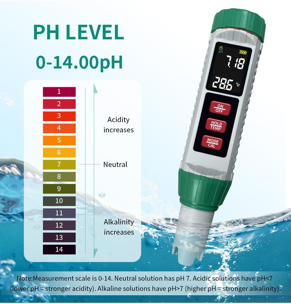 pH Meter & Pool Salt Tester, Digital 5 in 1 Salinity pH EC Temp TDS Meter for Water Quality, Waterproof Water Tester
