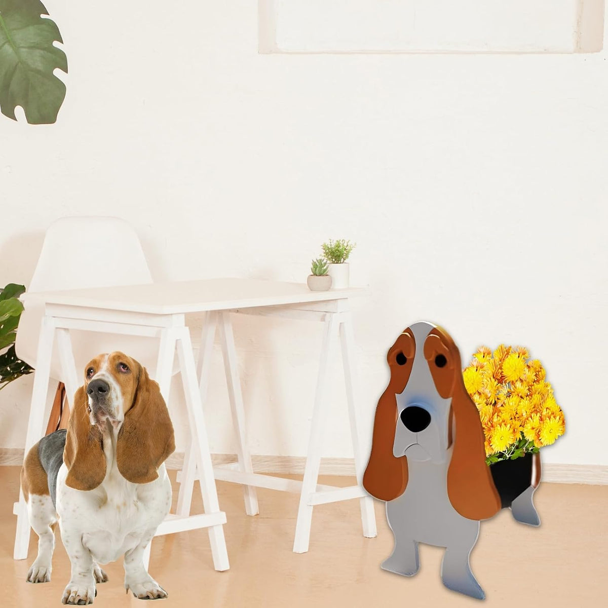 Basset Hound Dog Planter Pots, Animal Shaped Flower Pot | Cute Plant Gift for Women and Pet Lovers, Indoor Outdoor