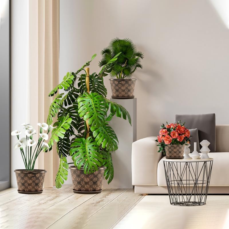 16 Inch Planter Pots for Plants, Plastic Large Flower Pots Indoor Outdoor, 4 Pack Resin Plant Pot with Drainage &