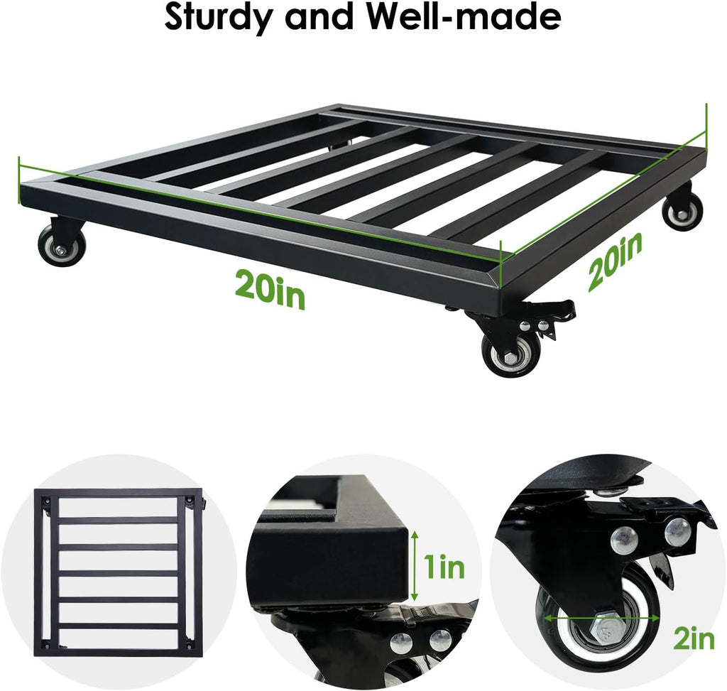 20" Square Plant Stand with Wheels Heavy Duty,Large Metal Plant Caddy Indoor Outdoor Use,Rolling Plant Dolly with