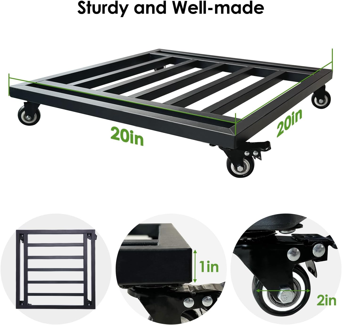 20" Square Plant Stand with Wheels Heavy Duty,Large Metal Plant Caddy Indoor Outdoor Use,Rolling Plant Dolly with