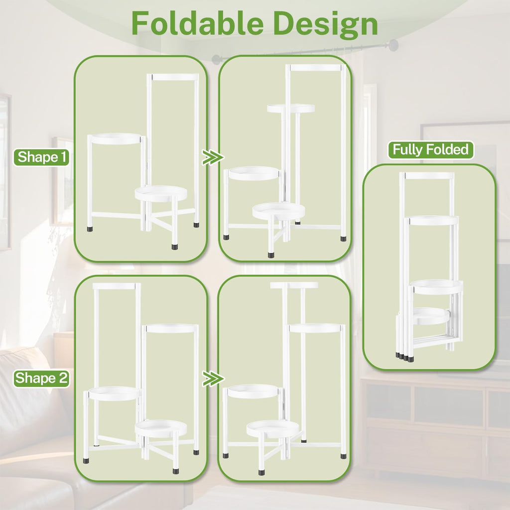 iDavosic.ly Plant Stand Indoor Outdoor, 4 Tier Metal Corner Shelf, White | Tiered Flower Display Holder, Folding Multi