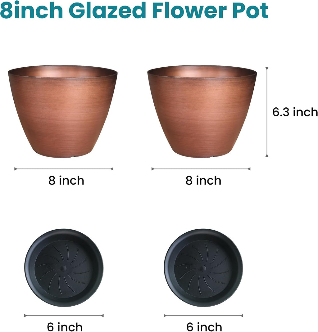 Vanslogreen 2 Pack Plastic Plant Pots with Drainage Holes, 8 inch Planter for Indoor Outdoor Plant, Garden Flower Pots