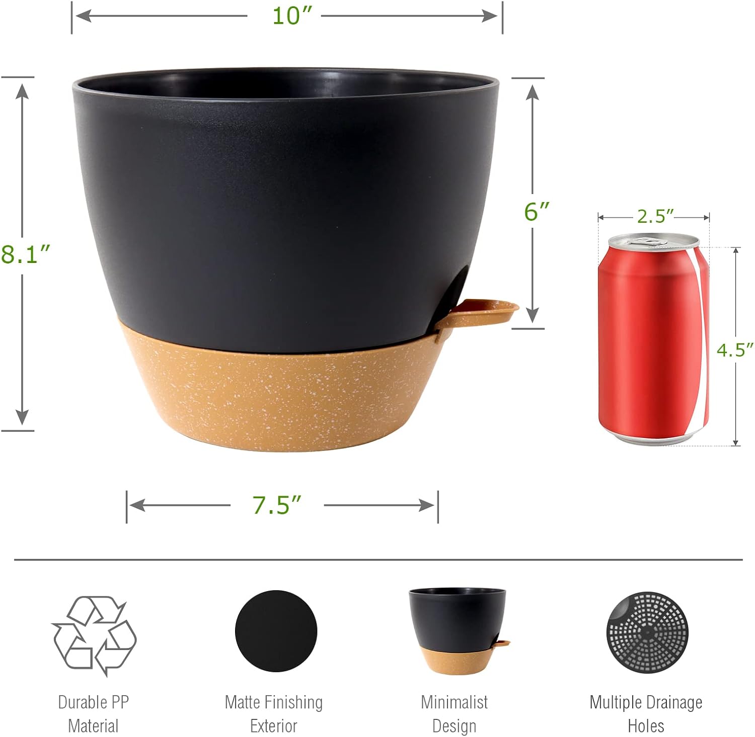 WOUSIWER 10 inch Self Watering Planters, 2 Pack Large Plastic Plant Pots with Deep Reservior and High Drainage Holes