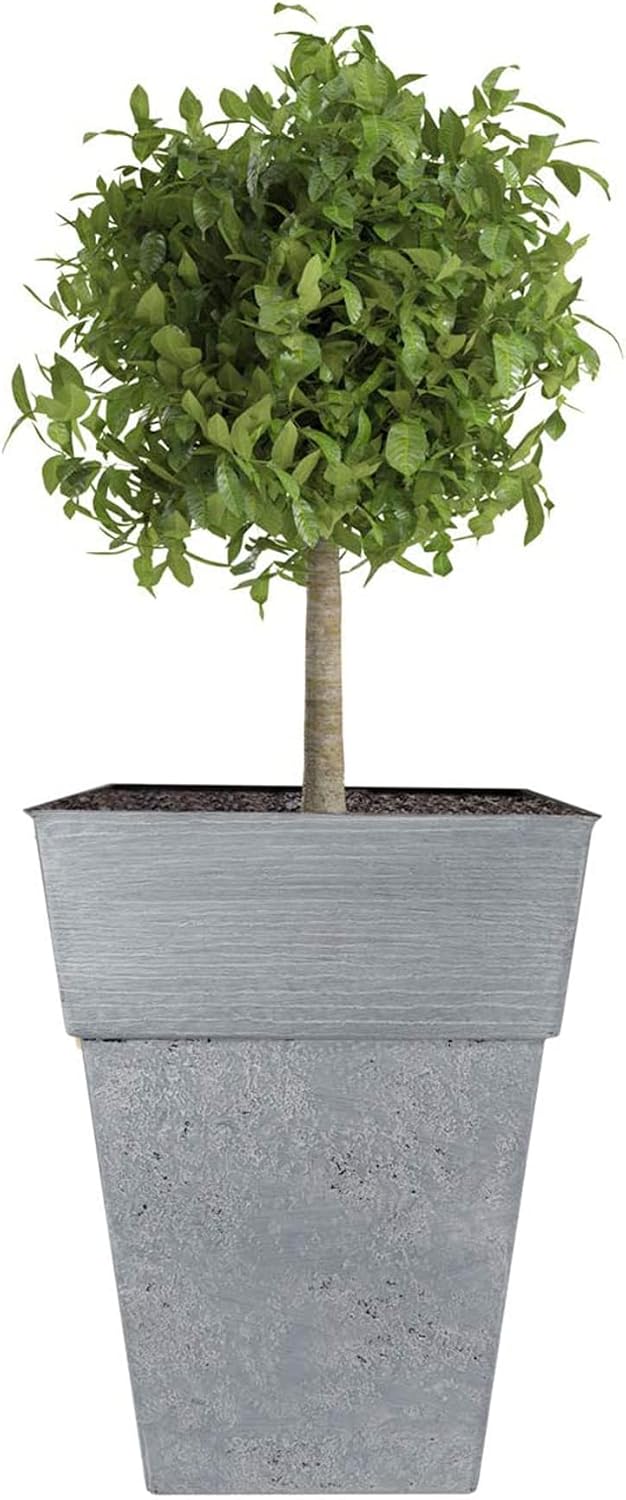 The HC Companies 18 Inch Avino Tall Square Planter - Decorative Indoor Outdoor Plant Pot for Front Porch, Deck, Patio