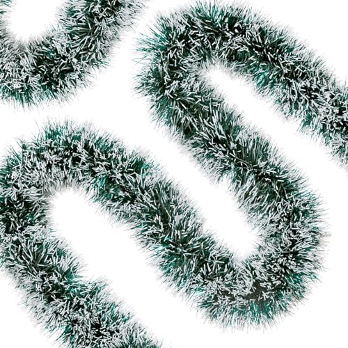 50FT Christmas Tinsel Garland, Snow Flocked Artificial Greenery Pine Garland for Christmas Tree Wedding Birthday Home Party Decoration