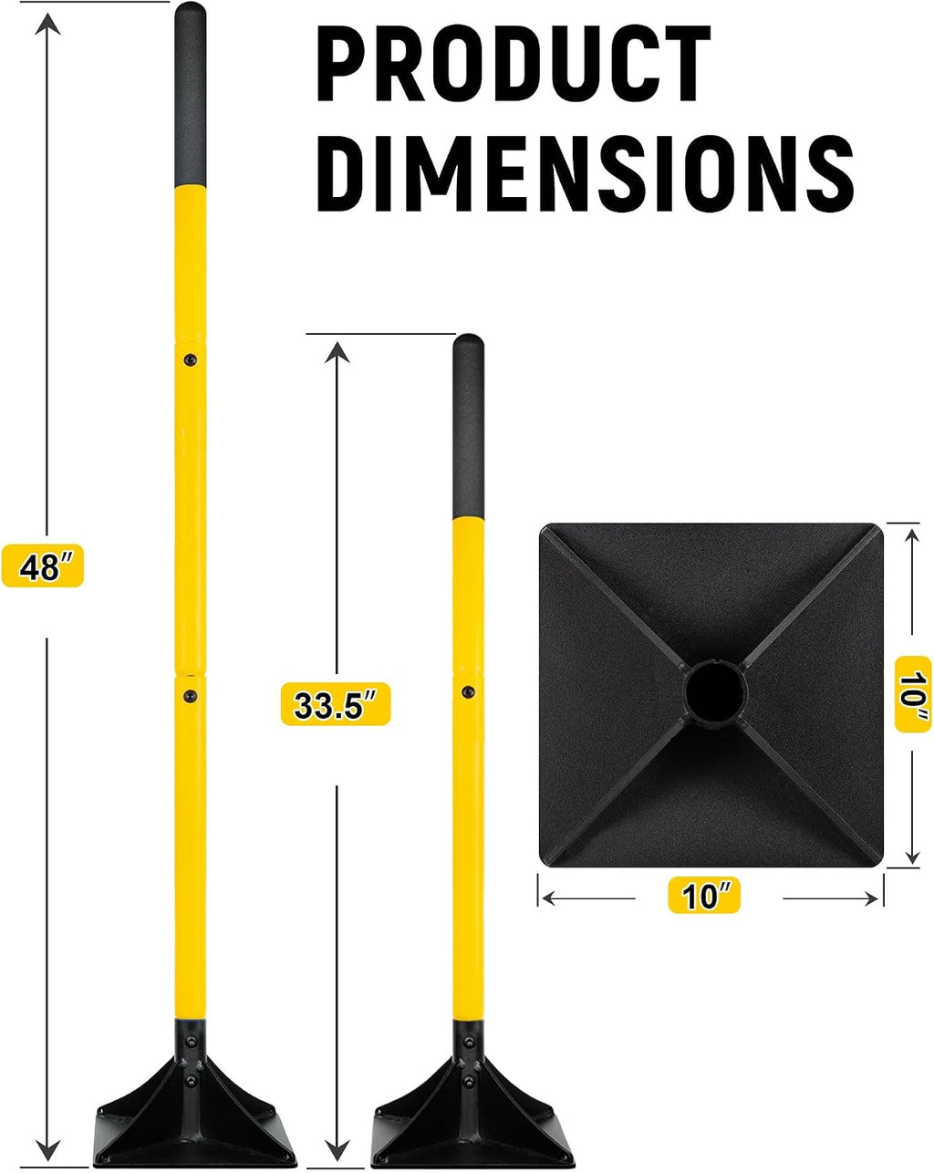 10"x10" Steel Tamper with 48" Handle, Heavy Duty Hand Compactor Tool for Leveling Soil, Gravel, Sand, Asphalt, Ground