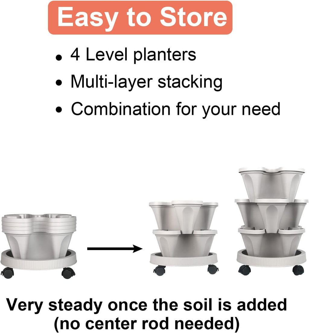 DUNCHATY Stackable Planter, Vertical Garden Planter with Wheels and Tools, Self Watering Strawberry Planter