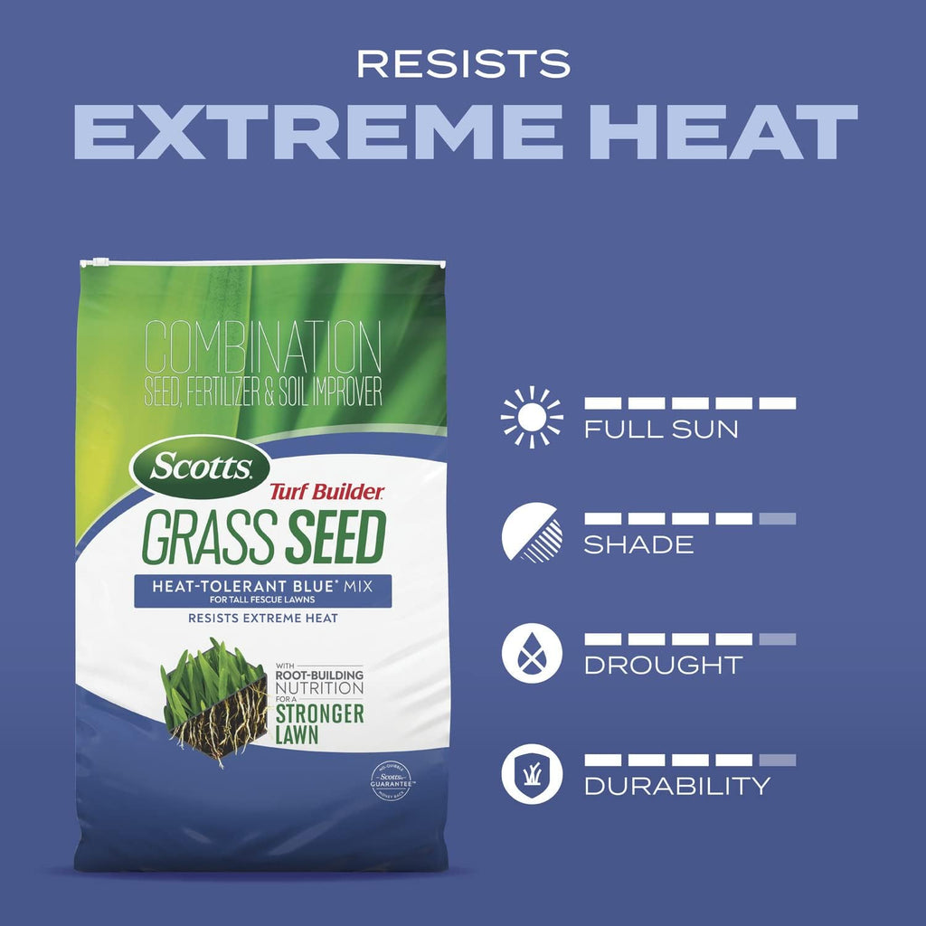 Scotts Turf Builder Grass Seed Heat-Tolerant Blue Mix, 5.6 lbs. | For Tall Fescue Lawns, Grass Seed Plus Lawn