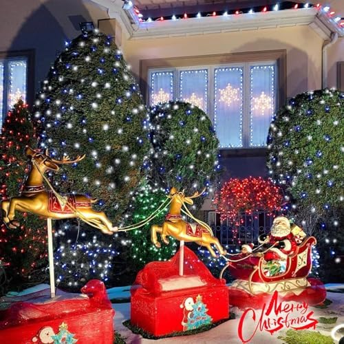 QITONG Blue and White Solar Rope Lights Outdoor, 2 Pack Each 33ft 100 LED String Light, Fairy Lights in Clear Thin Tube with 8 Modes