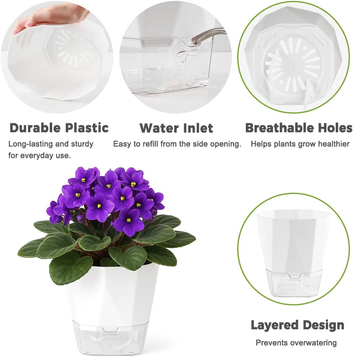 2 Pack Self Watering Pots for Indoor Plants, 8.4 Inches Self Watering Planters Large African Violet Self Watering Clear