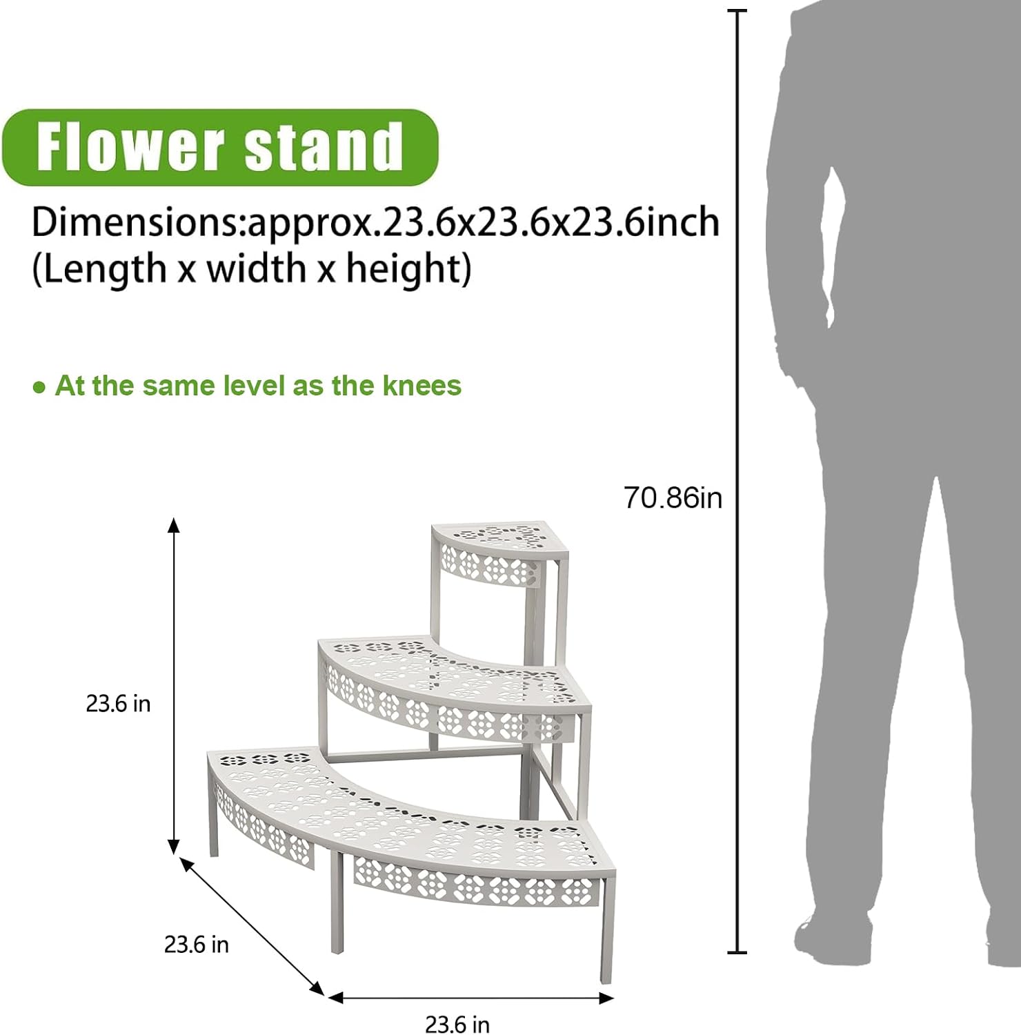 3-Tier Semi-Circular Metal Plant Stand, Quarter Round Rack | Semi-circular quarter-round design,3-tier stair style for