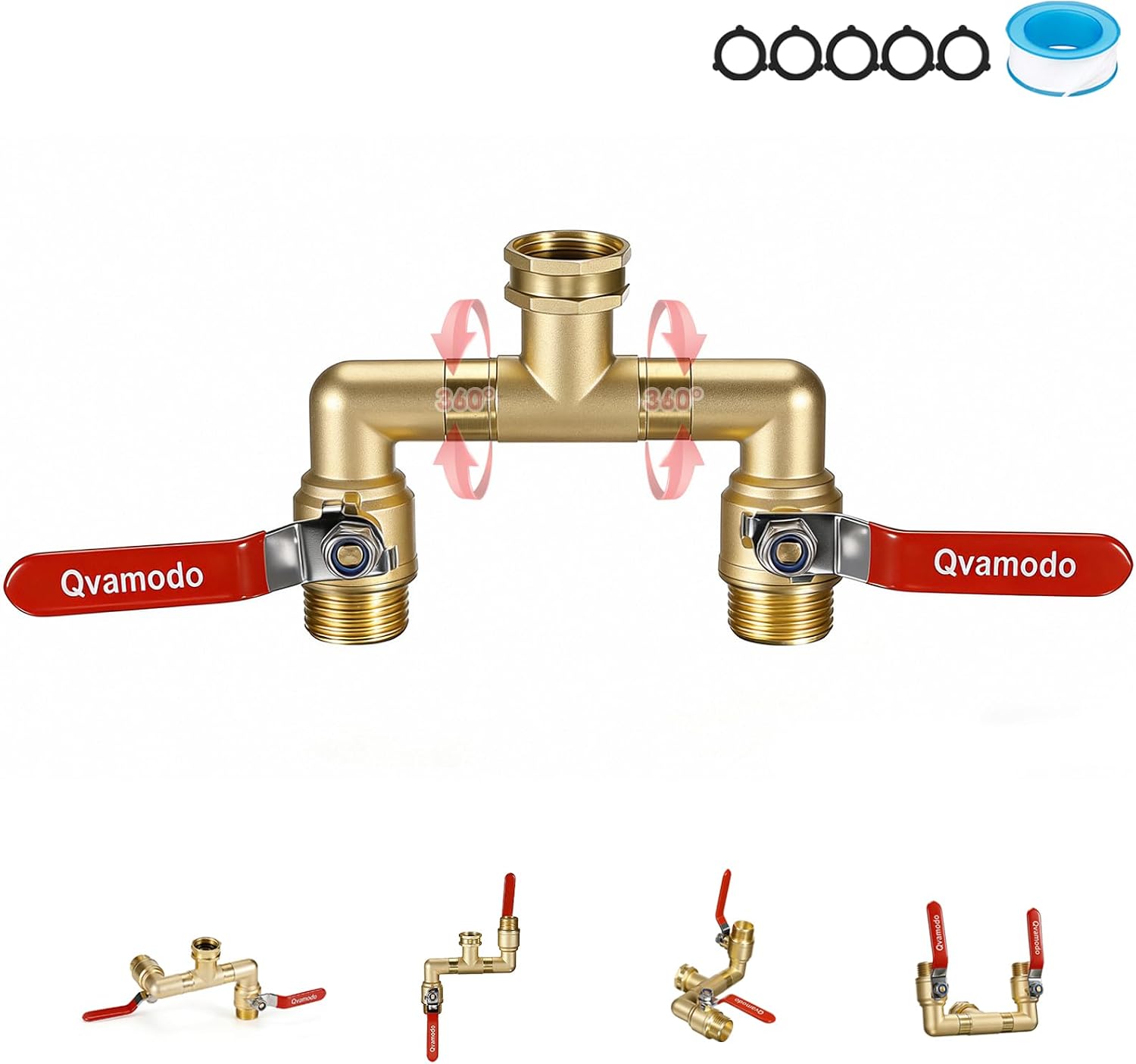 360° Rotatable Garden Hose Splitter 2026 Upgrade 3/4" GHT Swivel Brass Hose Splitter, High Flow Spigot Splitter with