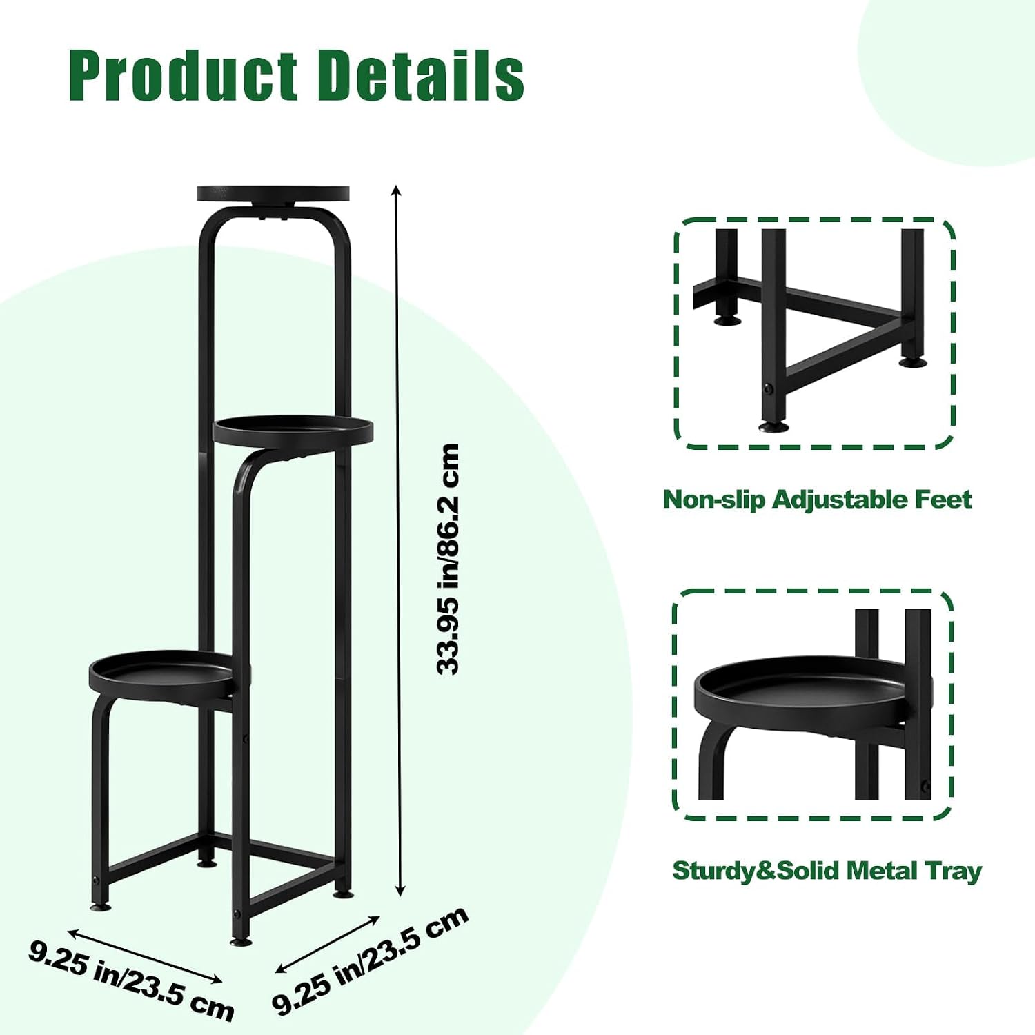 INGIORDAR Plant Stand Indoor Outdoor Corner Tiered Plant Shelf 3 Tier Metal | Space-saving Tiered Design Displays