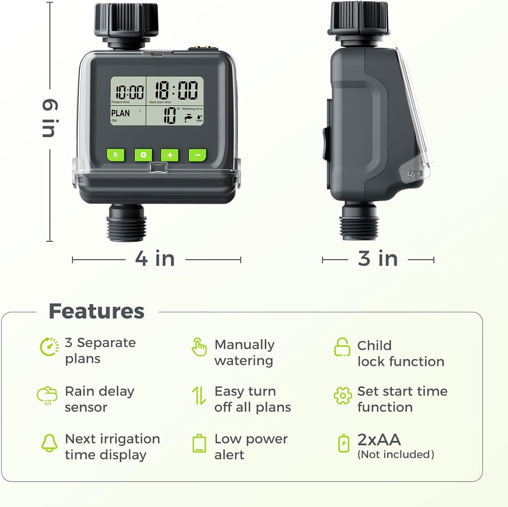 Sprinkler Timer for Garden Hose, Programmable Watering Timer with Rain Delay, Outdoor Automatic& Manual Irrigation