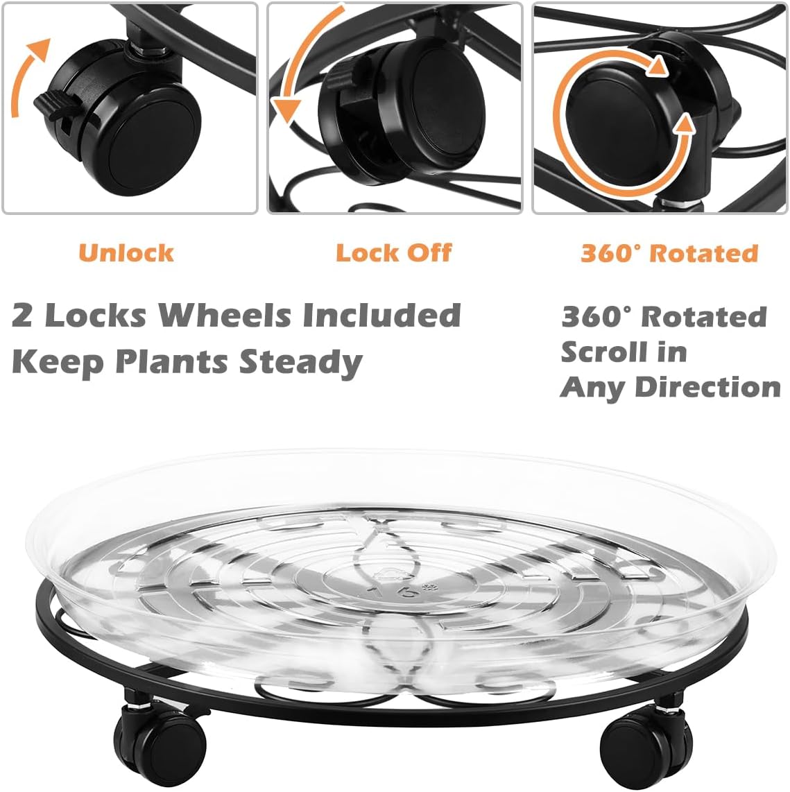 5 Packs 16” Plant Caddy with Wheels Metal Plant Stand on Wheels for Indoor and Outdoor Plants Rolling Plant Stand with
