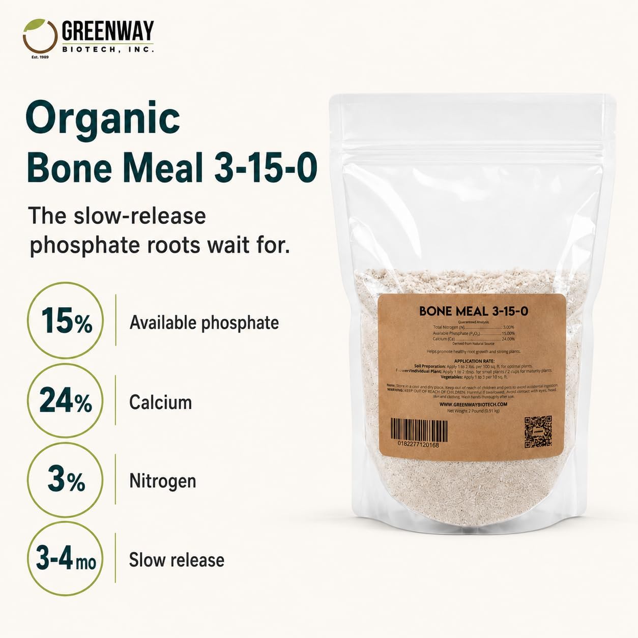 Greenway Biotech, Inc. Bone Meal Fertilizer 3-15-0 Plus 24% Calcium for Plant’s Strong Root Development- Plant Food