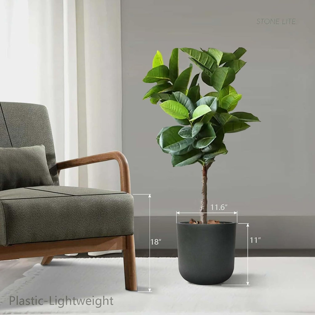 11"H Black Plastic Planter with Drainage Hole & Plug for Indoor Outdoor Use | UV Resistant, Durable & Weatherproof, for