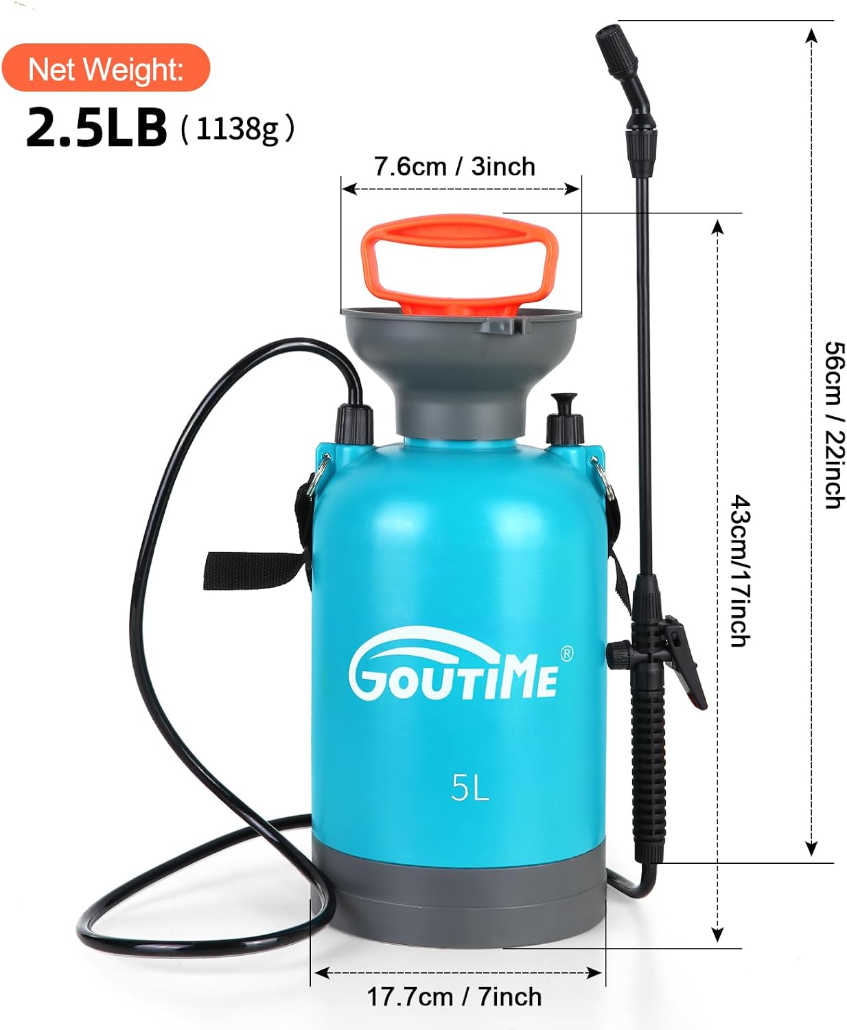 1.35-Gallon Pump Pressure Sprayer, 5L Garden Water Sprayer | Pressure Relief Valve & Adjustable Nozzle, Multi-Use for