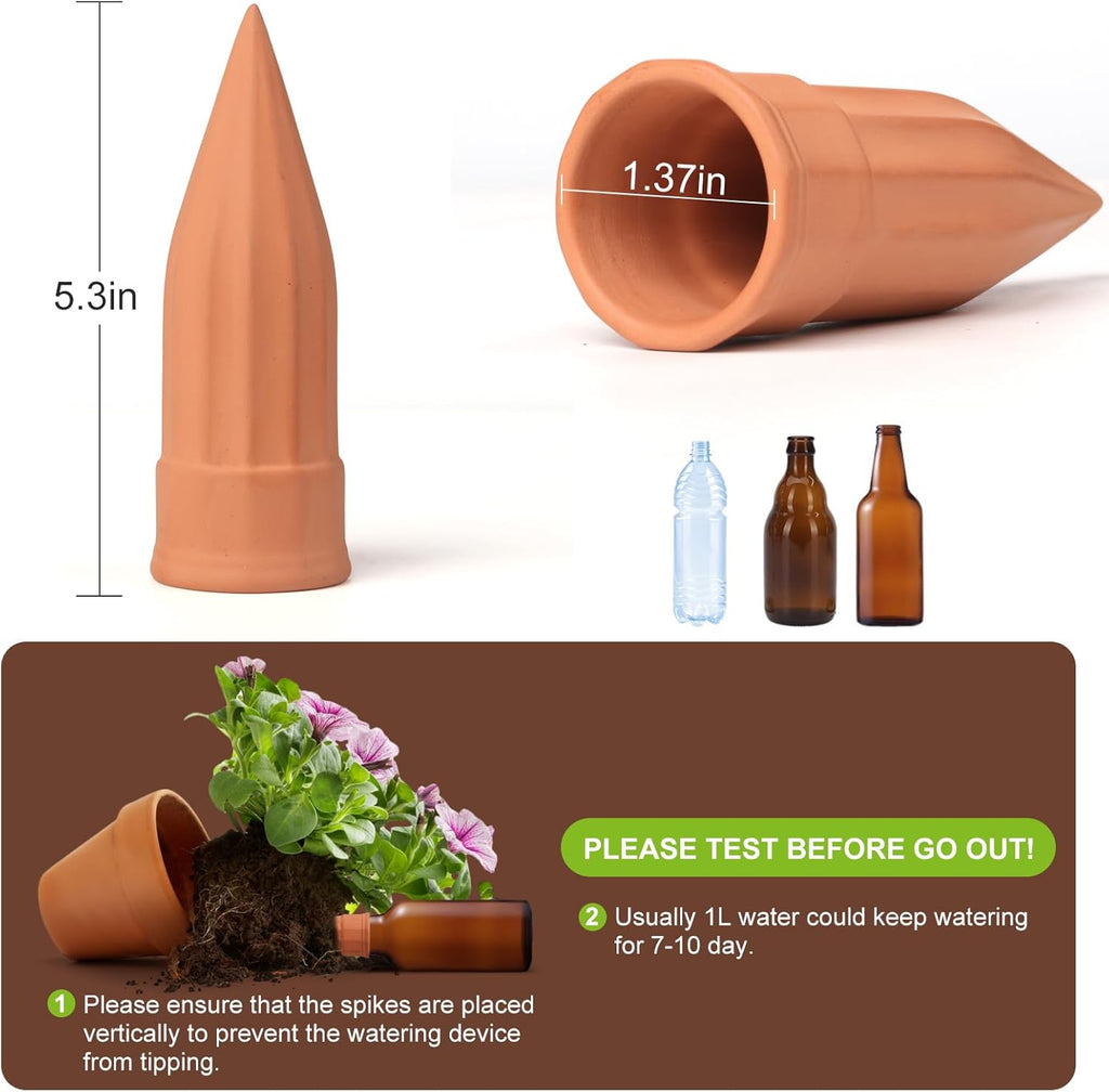 TKSCUSR 12 Pcs Self Watering Spikes Small Terracotta Plant Watering Stakes Devices Vacation Self-Watering Stakes for