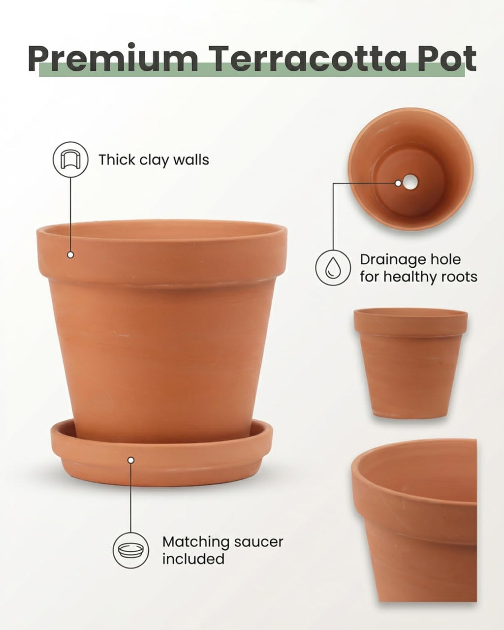 Riseuvo 6 Inch Terracotta Pots with Saucers – 4 Pack Medium Clay Flower Pots with Drainage Hole，Clay Pot for