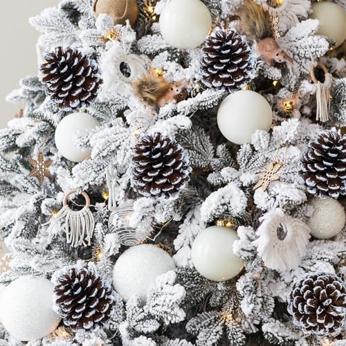 Winlyn 20 Pcs Frosted Natural Pinecone Picks Christmas Picks White Tipped Pine Cones Ornaments with Wired Stems 6.9" Tall for Christmas Tree Floral Arrangements Crafts Wreath Winter Holiday Decoration