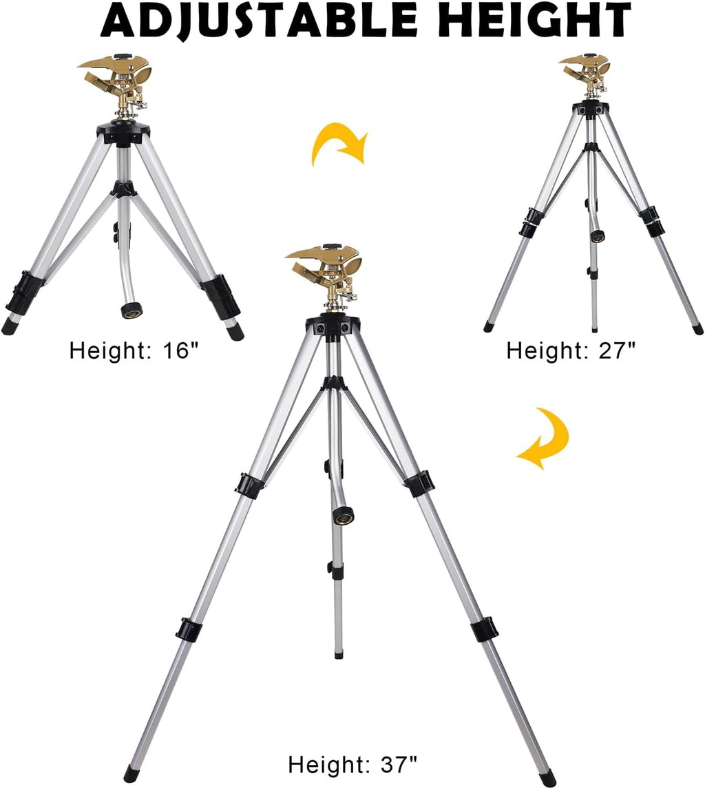 Biswing Large Impact Sprinkler Head on Tripod Base, Adjustable Zinc Alloy Lawn Sprinklers for Yard Lawn Garden, 3/4" NH