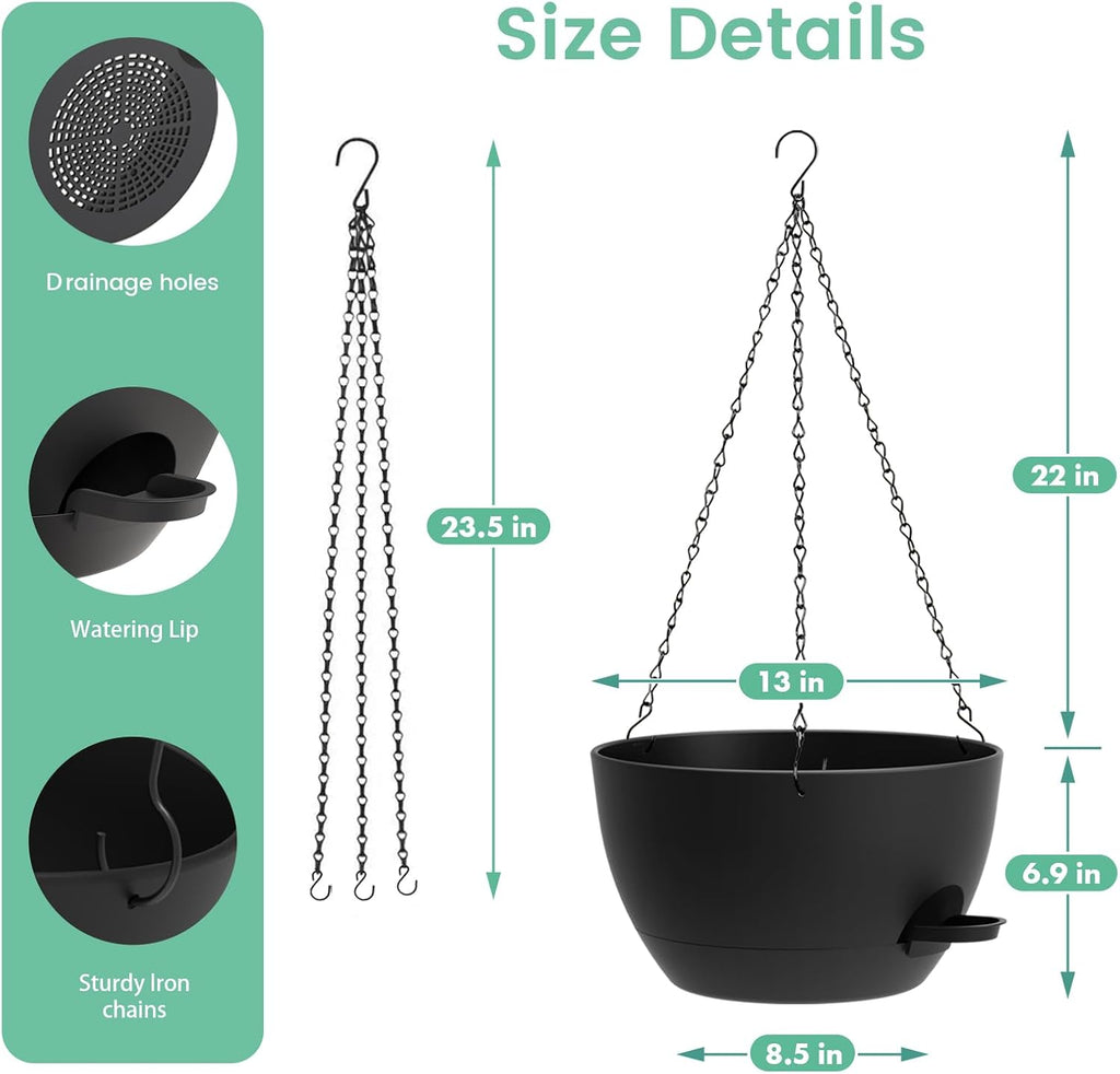 UOUZ 13 Inch 2 Pack Large Self Watering Hanging Planters for Indoor Outdoor Plants, Hanging Plant Pots with Removable