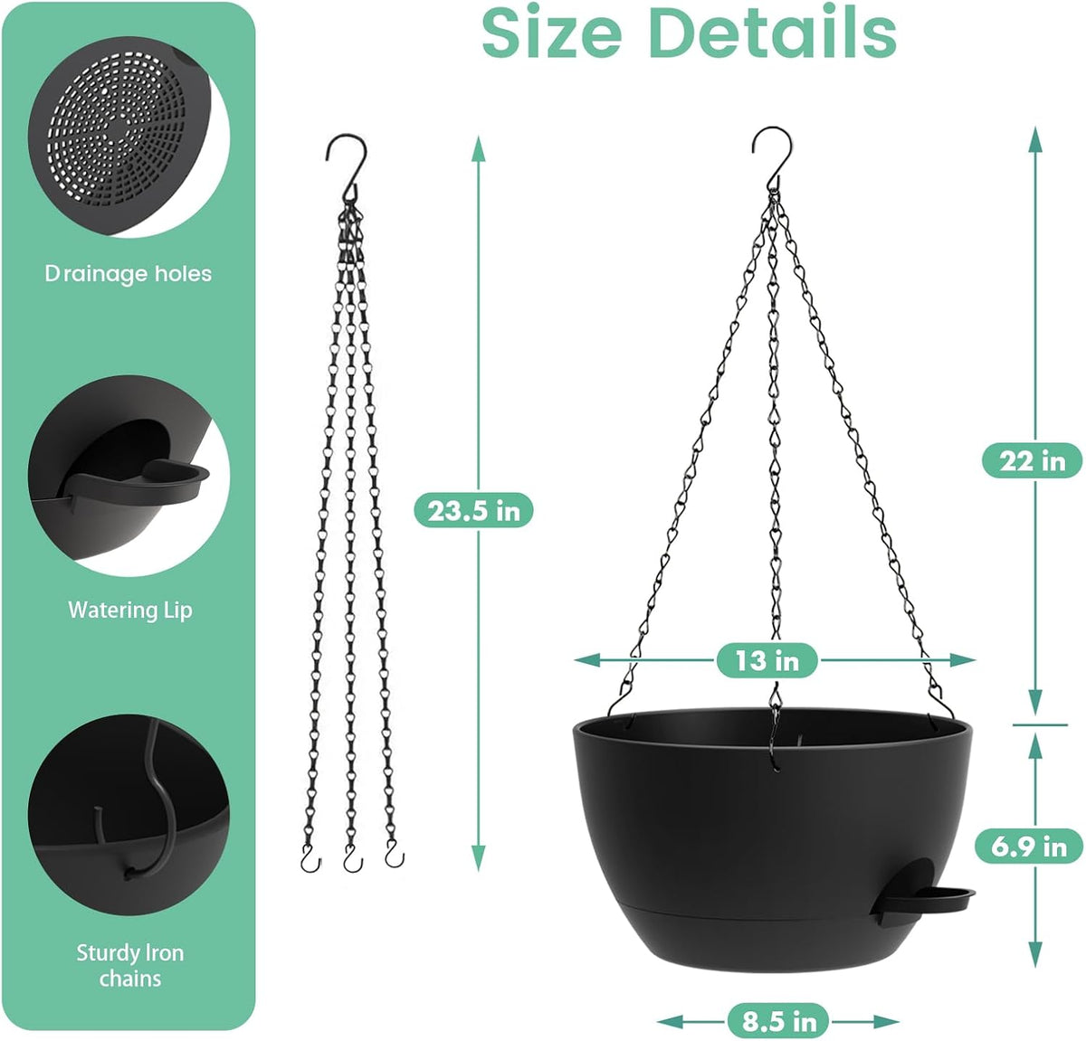 UOUZ 13 Inch 2 Pack Large Self Watering Hanging Planters for Indoor Outdoor Plants, Hanging Plant Pots with Removable