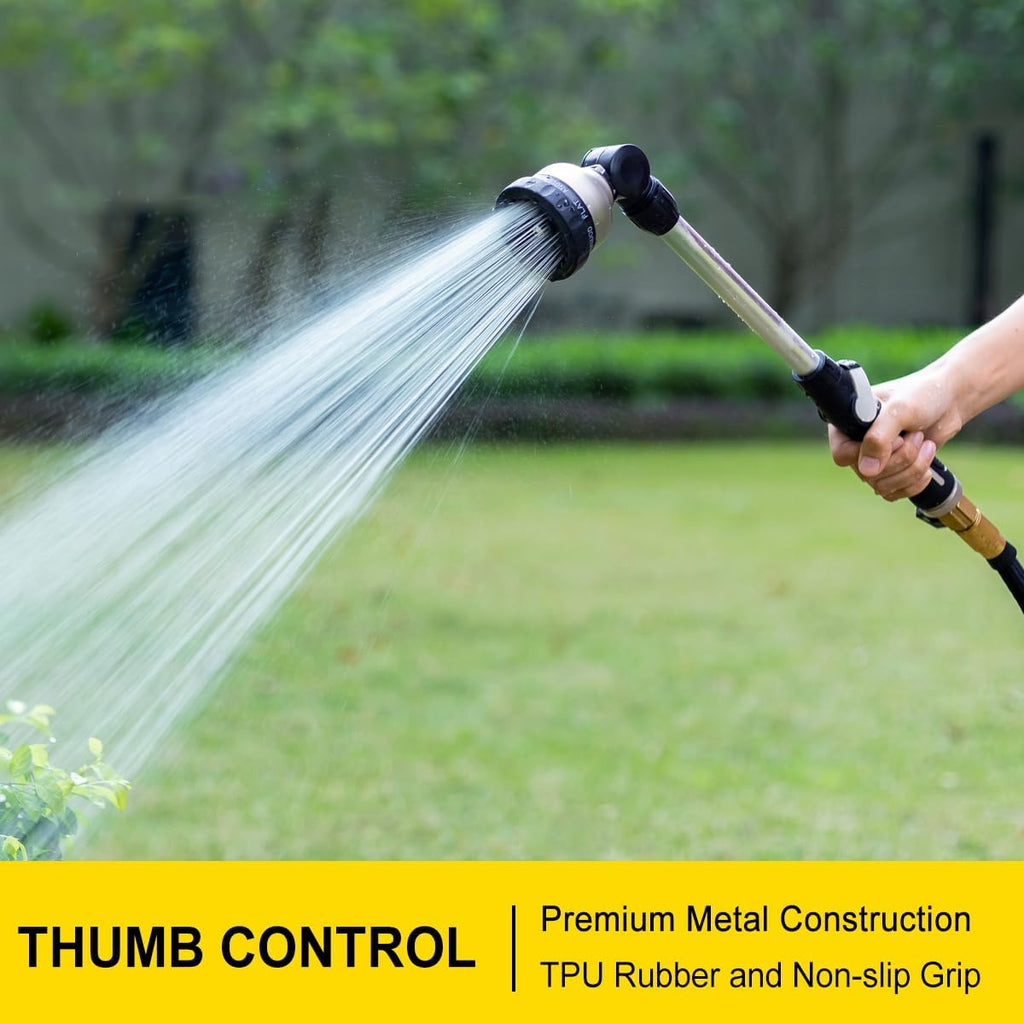 FANHAO 16-Inch Metal Watering Wand, Heavy Duty Garden Hose Wand with 9 Spray Patterns, 180° Rotating Long Hose Nozzle