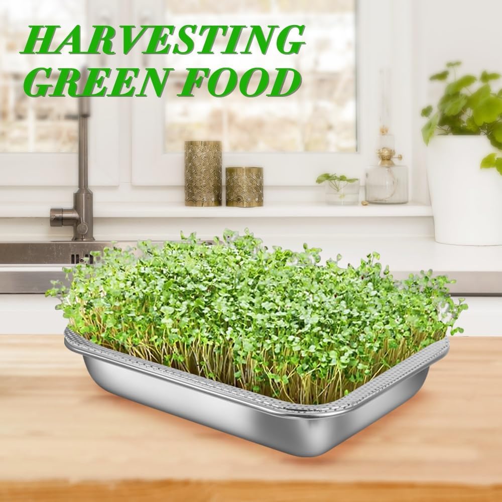 Picowe Stainless Steel Sprouting Trays Seed Sprouting Kit with Stainless Steel Mesh Tray Seed Starter Tray Seed