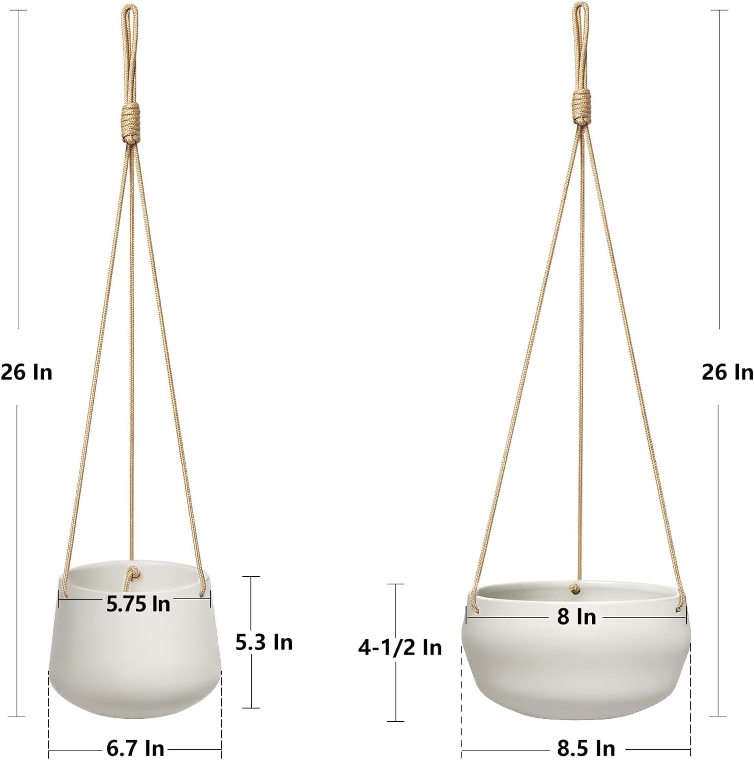 Mkono Ceramic Hanging Planters for Indoor Plants, 8" Shallow & 6" Deep 2Pcs | Modern Minimalist Plant Pots, Geometric