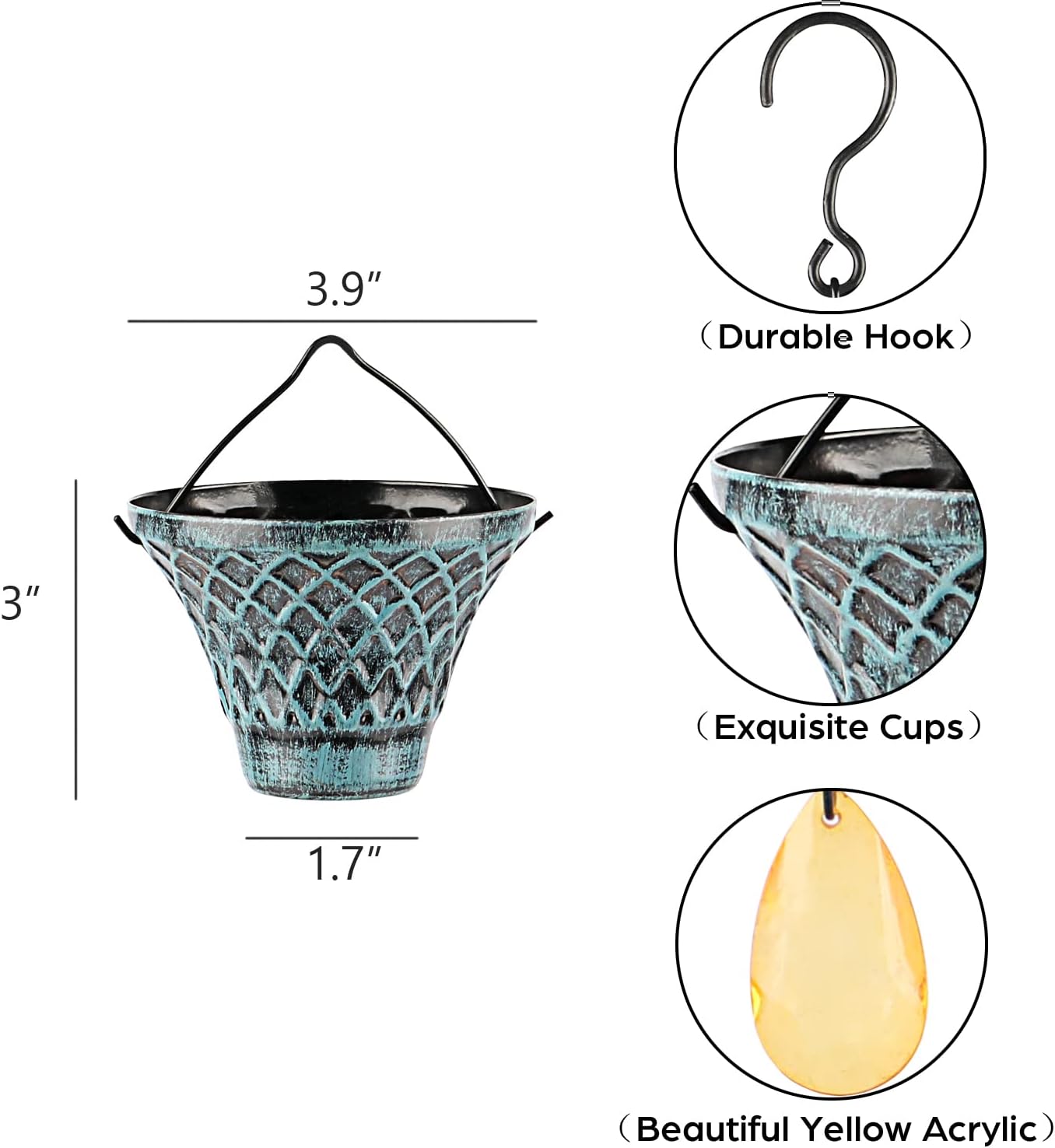 Tfro & Cile Rain Chain Gutter Downspout Catcher Outside Water Diverter Decorative Garden Rain Cups Chime Home Decor - 8