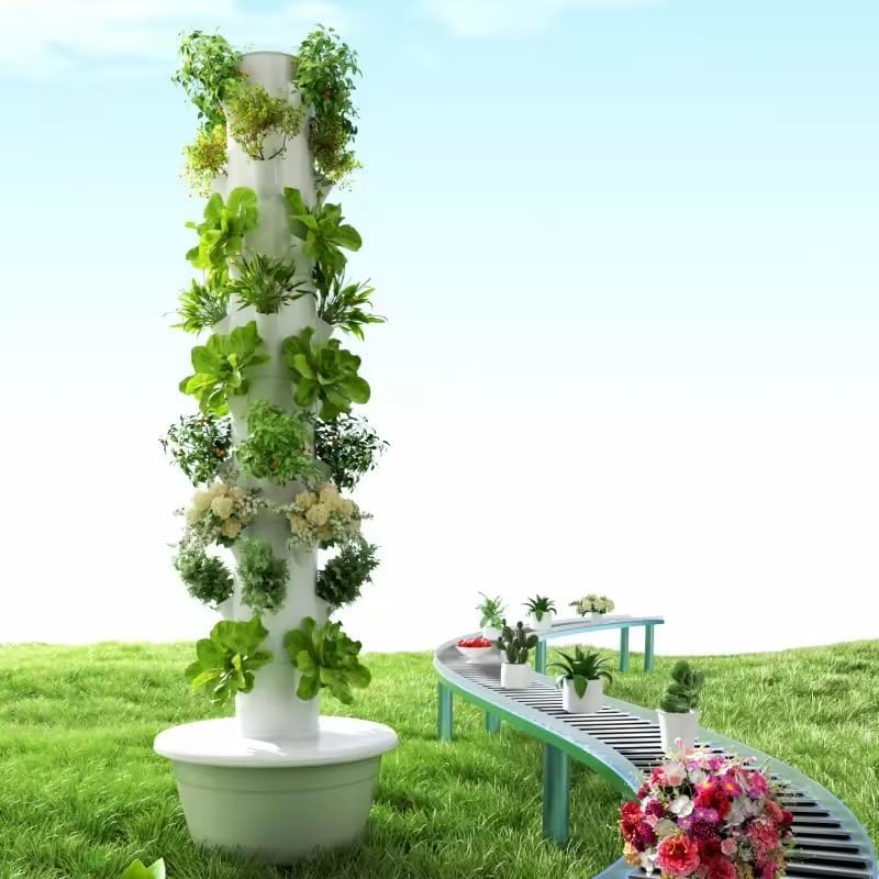 Vertical Hydroponic Grow Tower Aeroponic Tower for Fruits and Vegetables 9 Layer 36 Pots Planter with Water Tank and