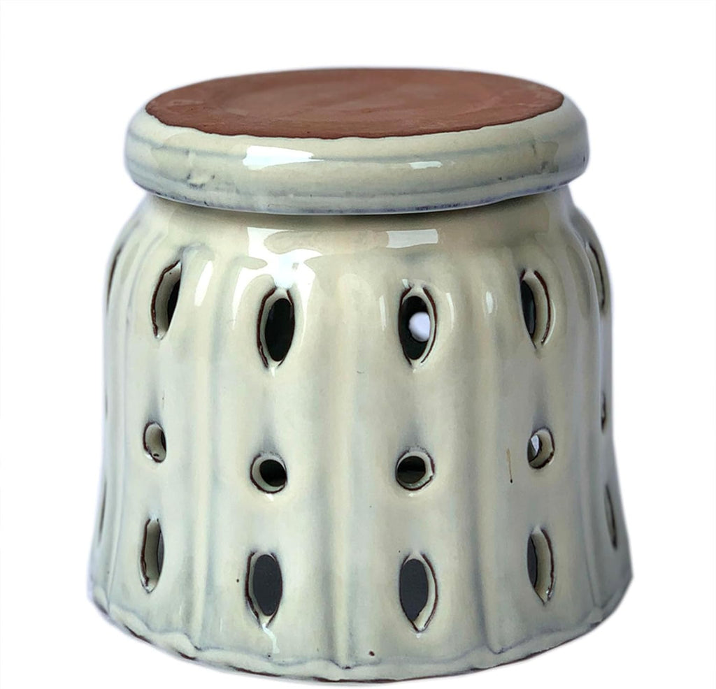Ceramic Orchid Pot With Attached Saucer and Drainage Hole 6'' (Cream) | Orchid Planter,Orchid Ceramic Pot,Orchid Pots