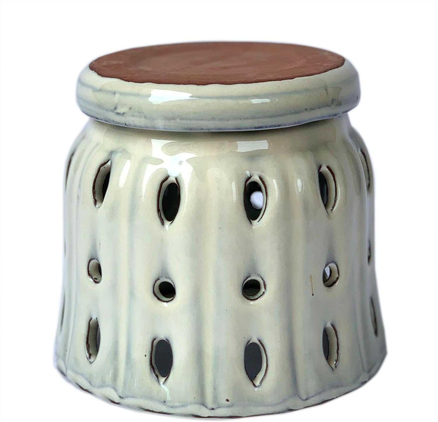 Ceramic Orchid Pot With Attached Saucer and Drainage Hole 6'' (Cream) | Orchid Planter,Orchid Ceramic Pot,Orchid Pots
