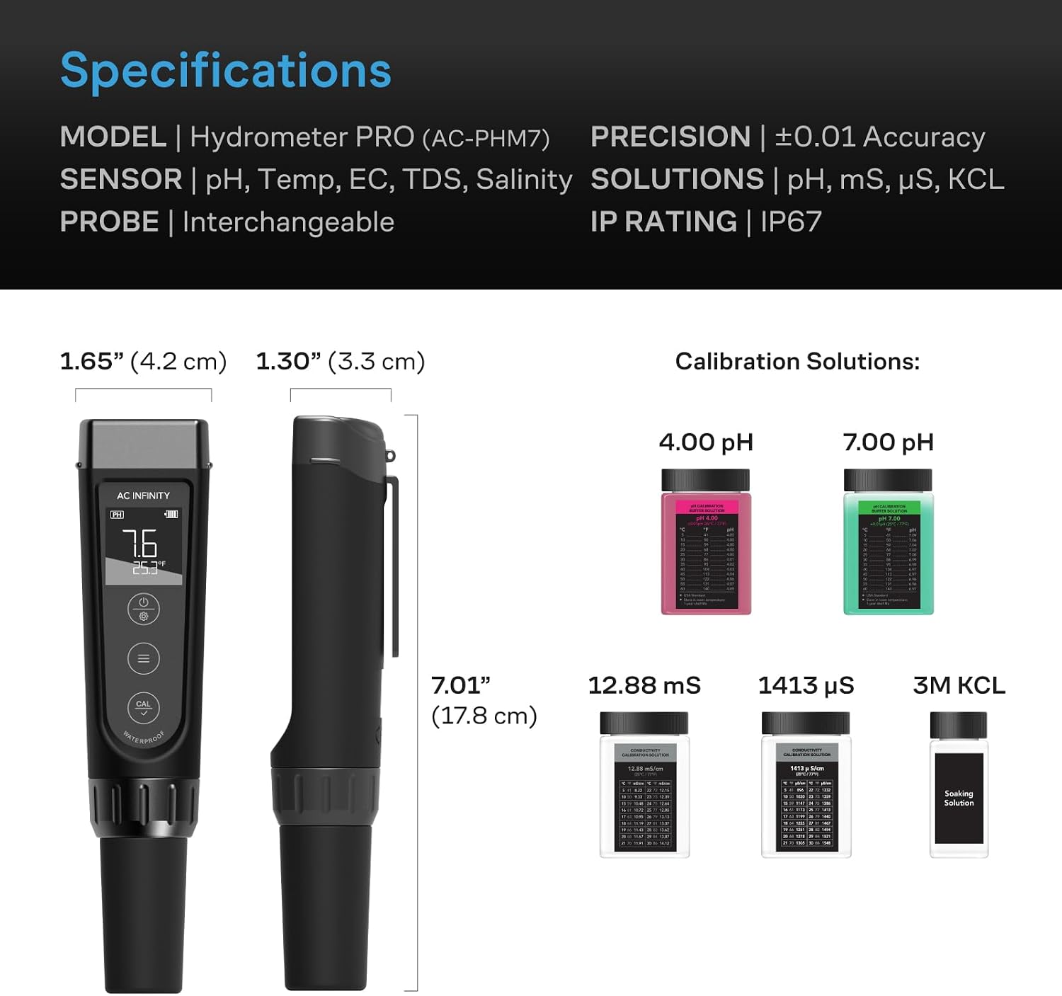 AC Infinity Hydroponic Meter PRO Kit, High Precision Digital pH Pen with ±0.01 pH Accuracy and Interchangeable Probe