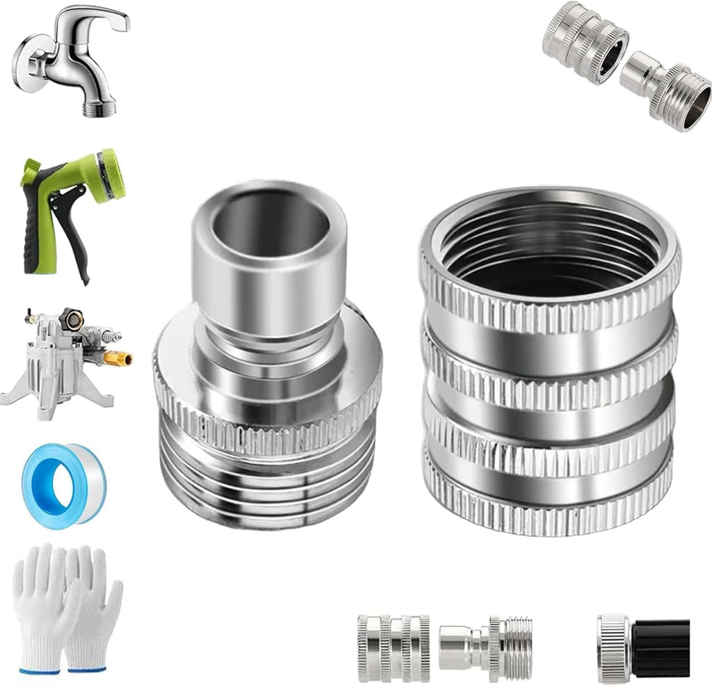 Stainless Steel Garden Hose Quick Connect Fittings Set, 3/4 Inch GHT Quick Release Hose Connector, Heavy-Duty Non-leak
