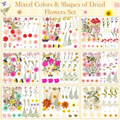 470 PCS Pressed Flowers for Crafts, Real Natural Dry Flowers with Tweezers Dried Pressed Flowers Dry Leaves Bulk for Resin, Scrapbook, Jewelry, Card, Candle & Soap Making