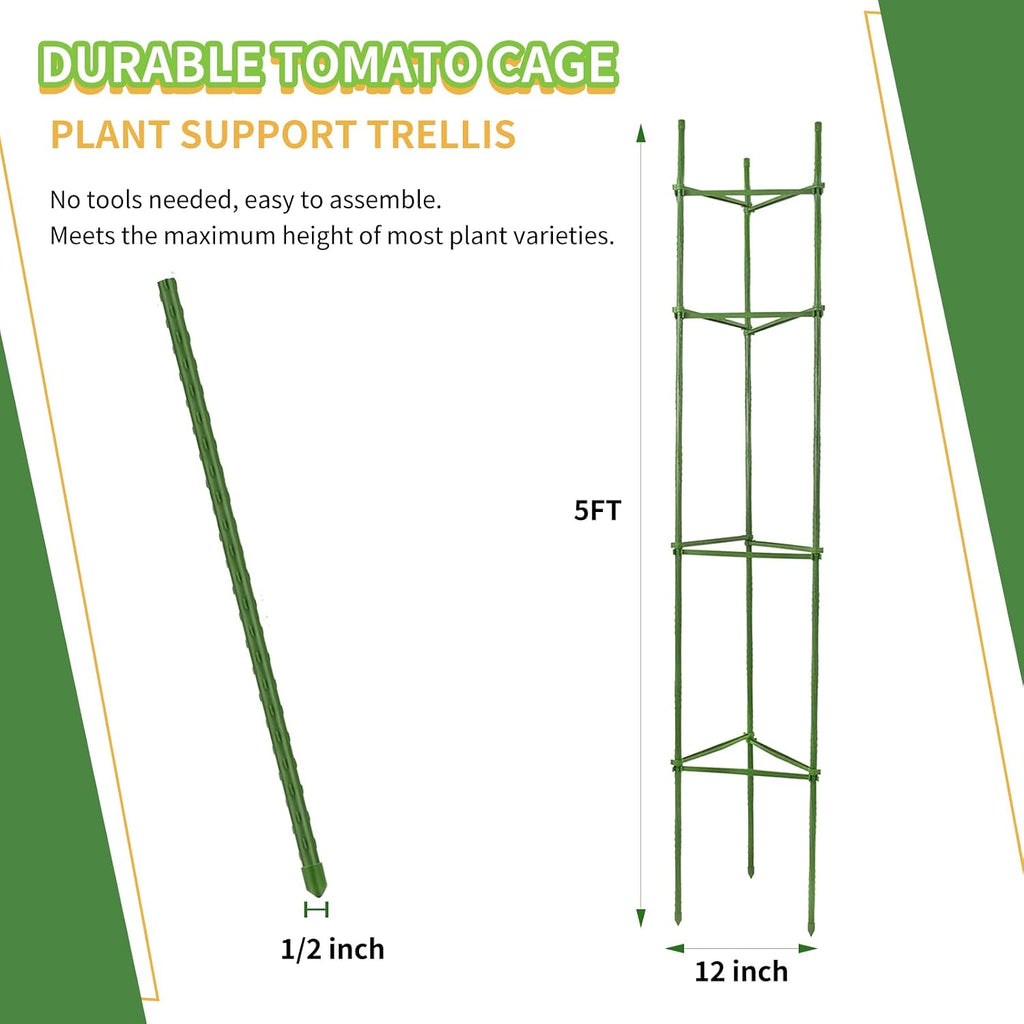 G-LEAF 6 Pack 5ft Tomato Cage for Garden Plant Support, Garden Stakes Tomato Cage, Tomato Cages Plant Stakes for