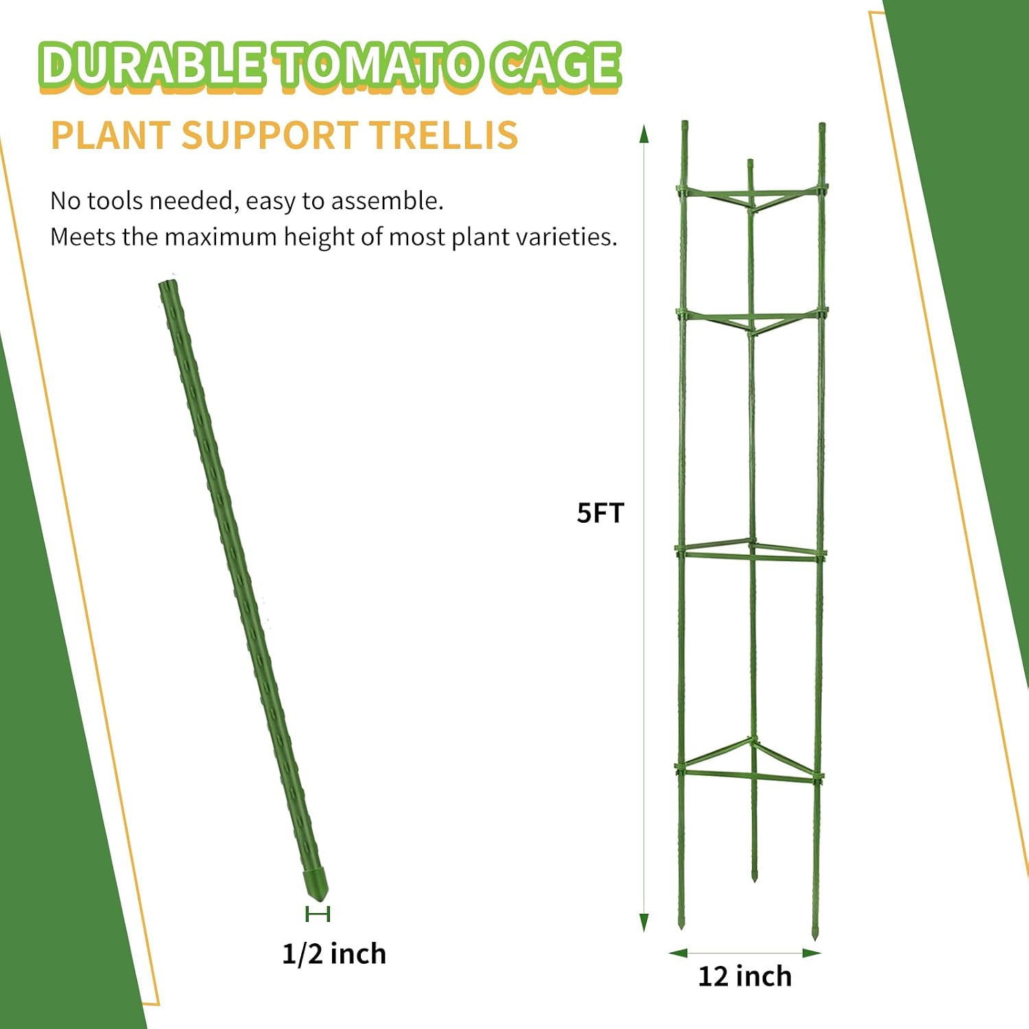 G-LEAF 6 Pack 5ft Tomato Cage for Garden Plant Support, Garden Stakes Tomato Cage, Tomato Cages Plant Stakes for