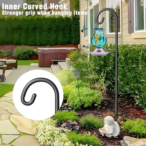 Shepherd Hook for Outdoor, 76" Heavy Duty Bird Feeder Pole with 5 Prong Base, Adjustable Height Bird Feeder Stand Ideal for Hanging Bird Feeders, Plant, and Garden Decorations