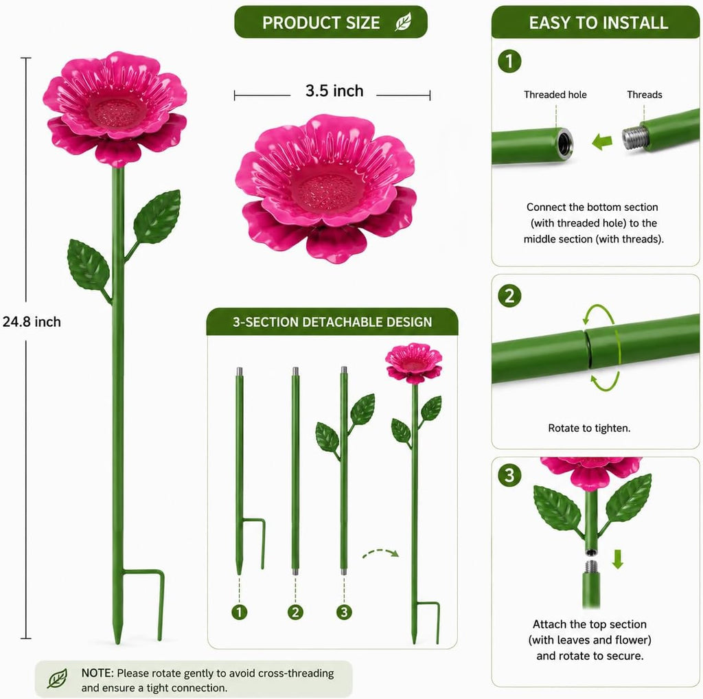4 Pack Bee Watering Stations for Garden, Metal Flower Butterfly Feeders, Colorful Bee Bath Bowls with Adjustable Stakes