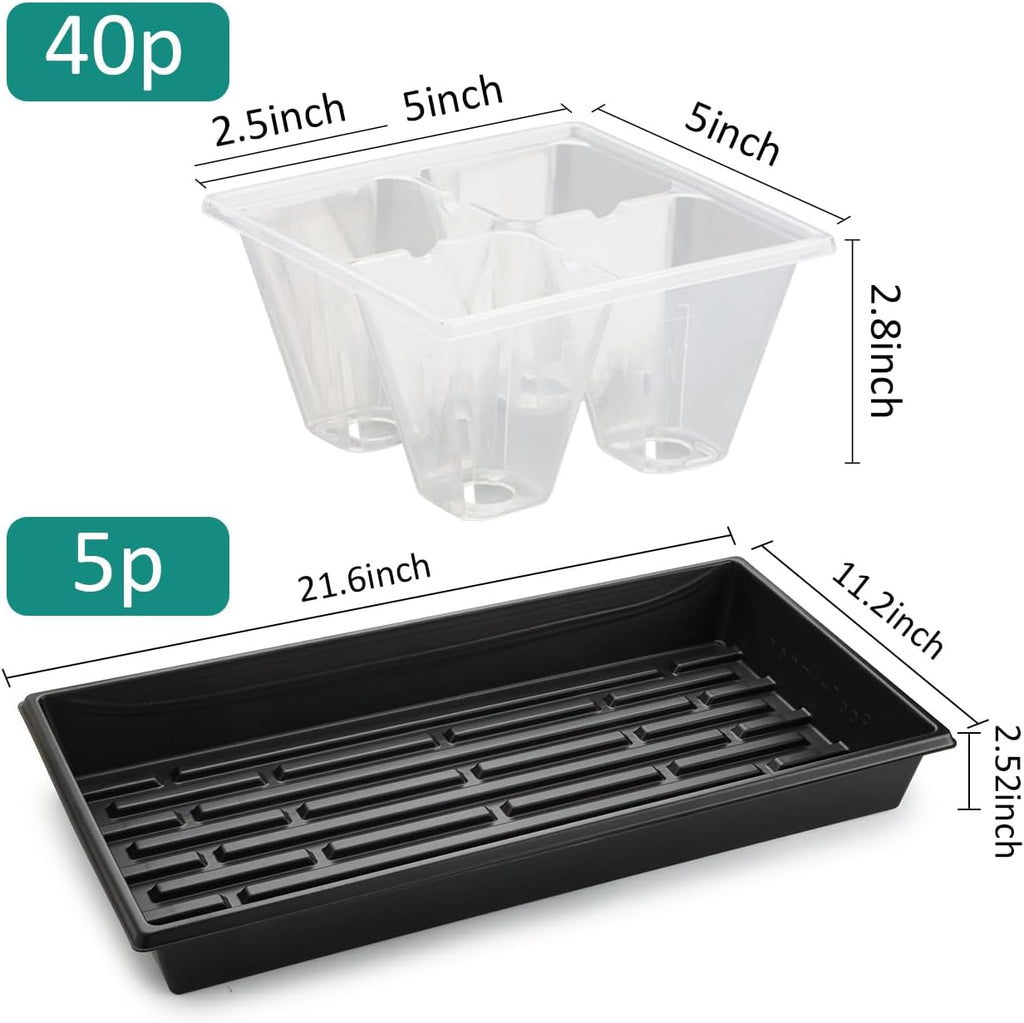 RooTrimmer 5 Pack Heavy Duty 1020 Trays and 40 Pack Clear 4 Cell Seed Starter Trays with Large Drainage Holes, Easy