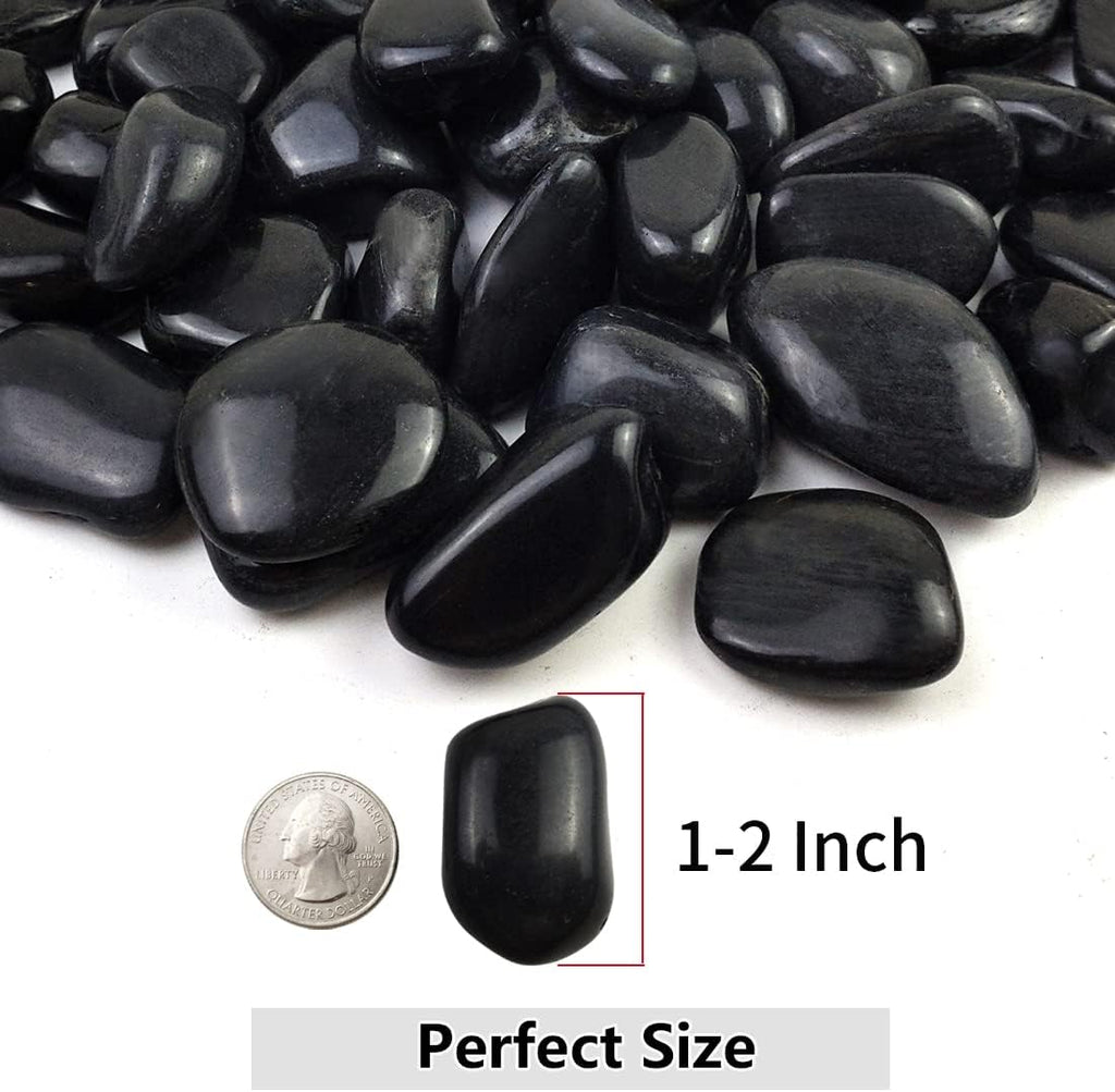 40lbs Black Pebbles Mulch for Landscaping, 1-2 Inch High Polished Natural River Rocks for Plants, Decorative Stones
