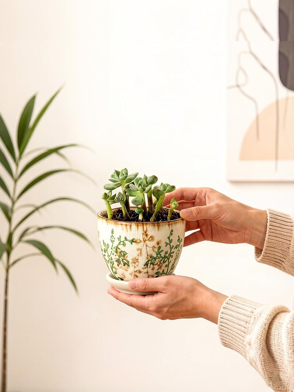 Ceramic Plant Pots, Nursery Pots with Drainage Hole, 3.5 Inch Succulent Pots for Plants, Small Indoor Flower Pots