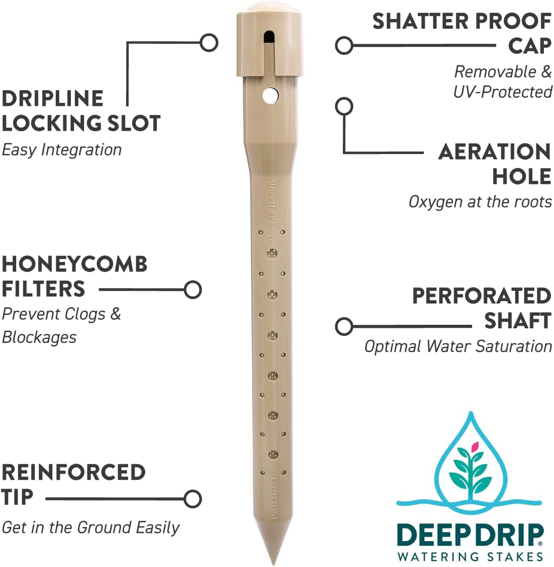 14 in. DEEP DRIP Plant Watering Stake (3 Pack) (Tan) | UV-Protected ABS Plastic Deep Root Irrigation Spike for Yard