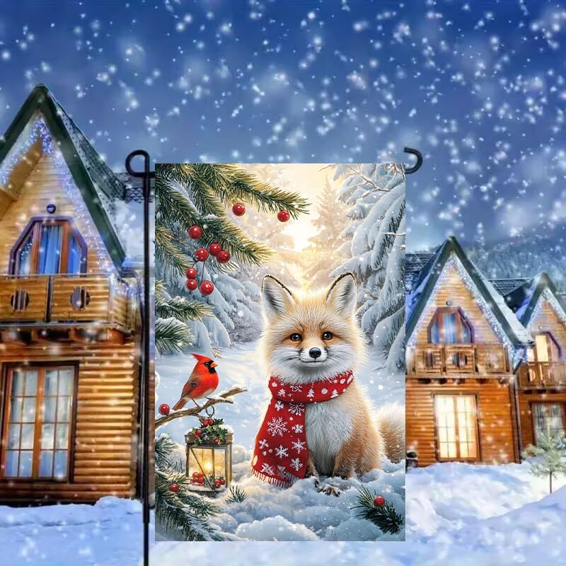 Winter Christmas Fox Garden Flags 12x18 Double Sided for Outside
