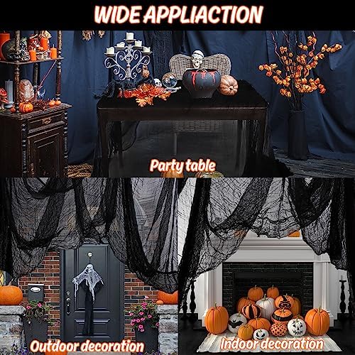 Whaline Halloween Black Creepy Cloth 500 x 87 inch Spooky Gauze Cloth Halloween Decoration for Haunted Houses Window Backdrops Doorways Party Supplies