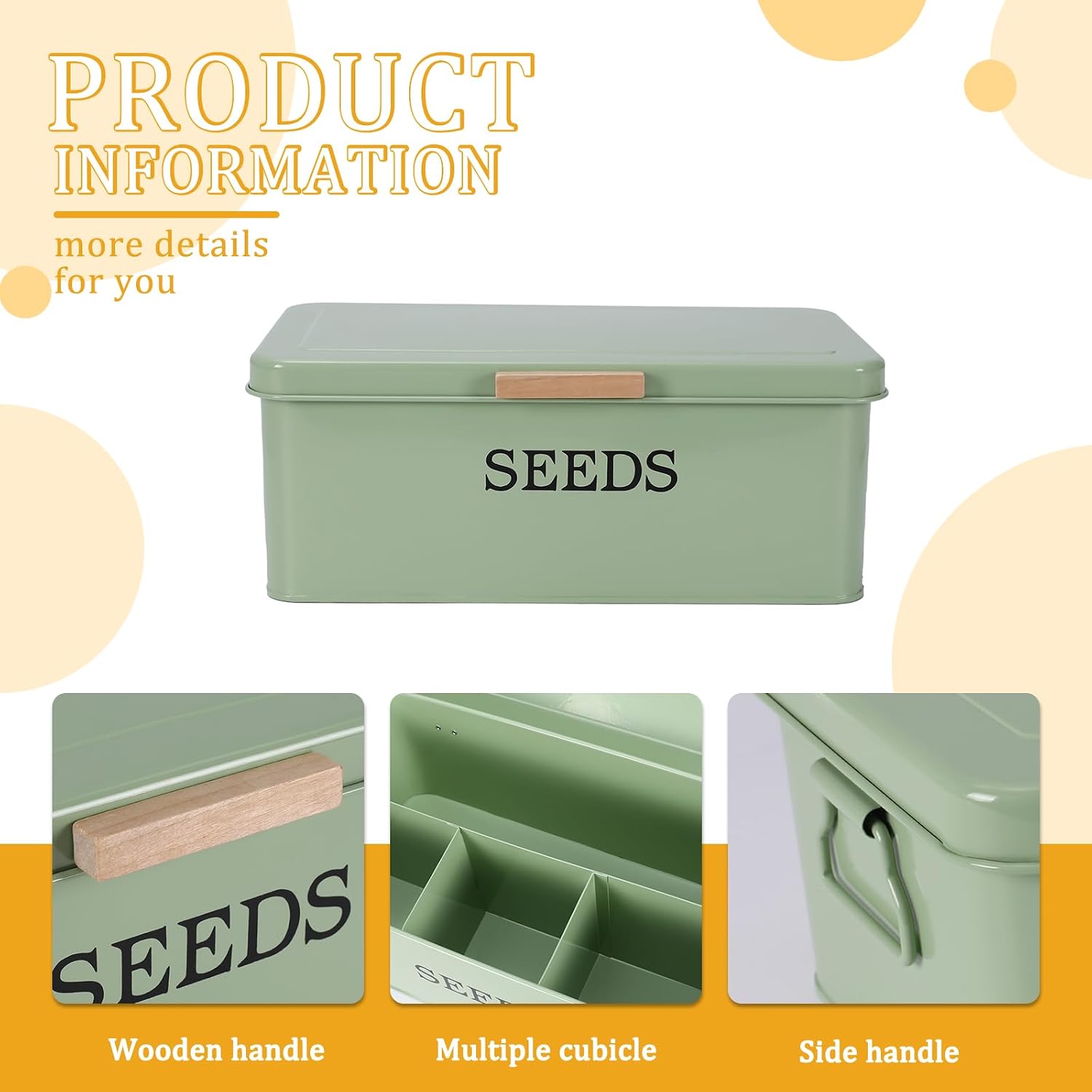 Seed Storage Organizer with 4 Dividers,Metal Seed Saving Box with Lid, Seeds Bin Storage Container Kit with 2 Pens,20